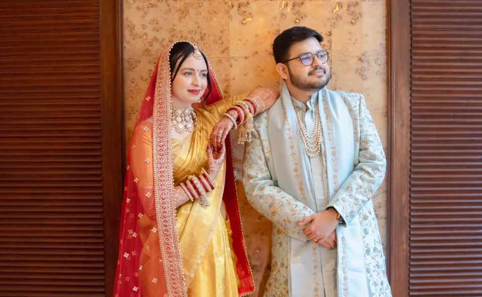 Bride and groom couple portrait at Taj Deccan Banjara Hills wedding venue