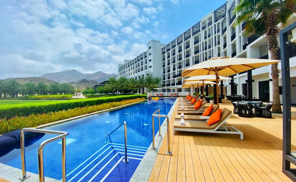 The Gateway Hotel Beach Road Visakhapatnam swimming pool and sun loungers.