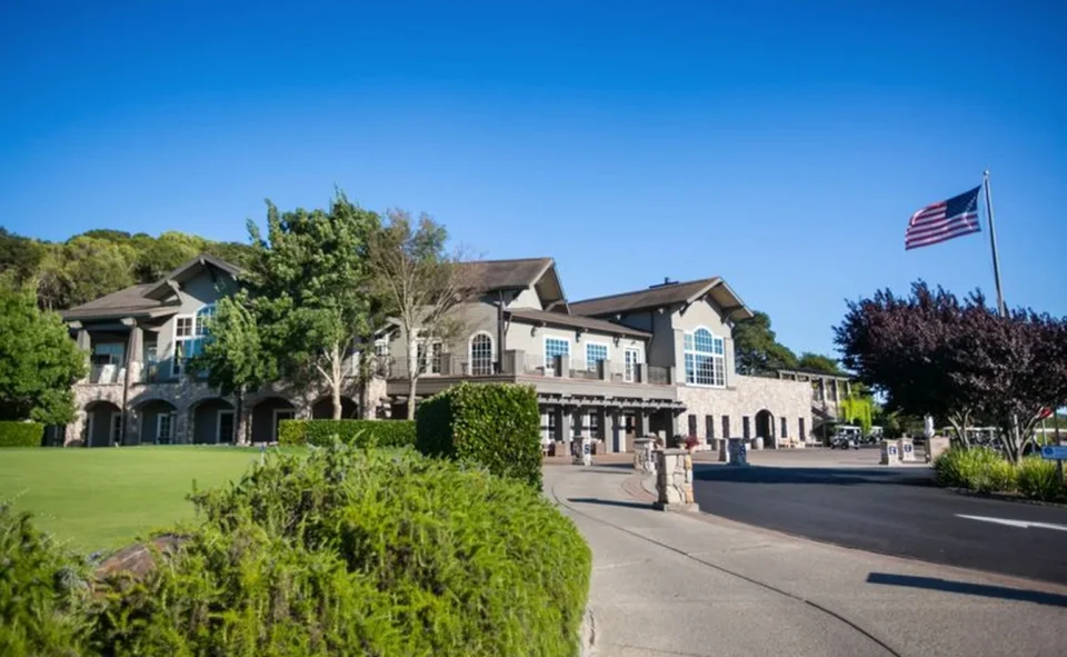 Stonetree Estate venue exterior with American flag.