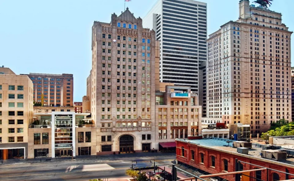 The Joule hotel, downtown Dallas skyline.